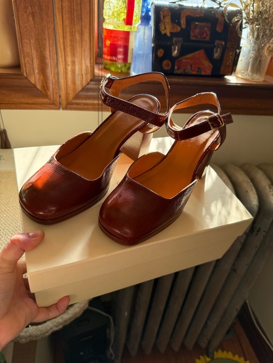 Sezane Shoes - Sezane Brown Leather Mary Jane Block Heel Sandals